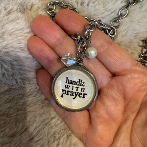 Silver Chain Necklace with 'Handle with Prayer' Pendant